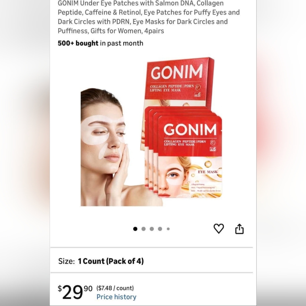 GONIM Collagen Peptide PDRN Eye Mask 4 Pack New Sealed Anti Aging